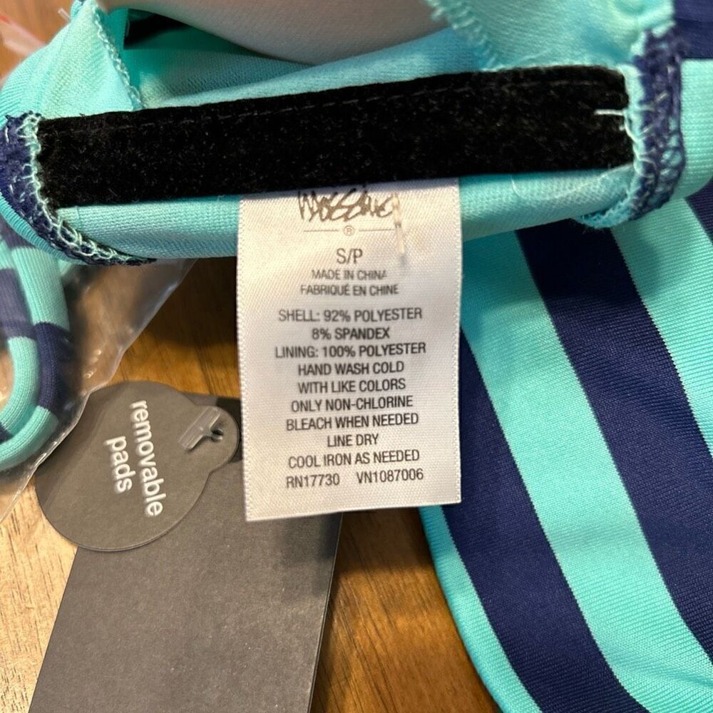 Mossimo Womens Small Striped Indigo Night Isle Green Swim Top - Picture 6 of 6